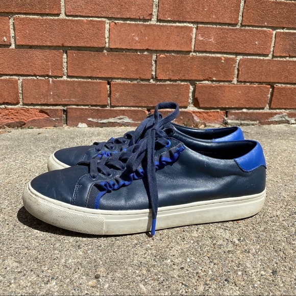 Tory Burch Sport Leather Ruffle Casual Shoe Women's Size 10 Blue - Picture 4 of 7